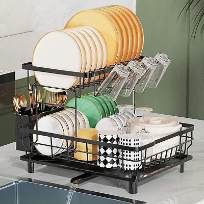 #ad 2 Tier Over The Sink Dish Drying Rack Dish Rack Above Kitchen Shelf Dish Drainer $27.99