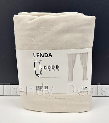 #ad Ikea LENDA Curtains 2 Panels 1 pair 100% Cotton w Tie Back 55quot; x 98quot; Off White $79.99