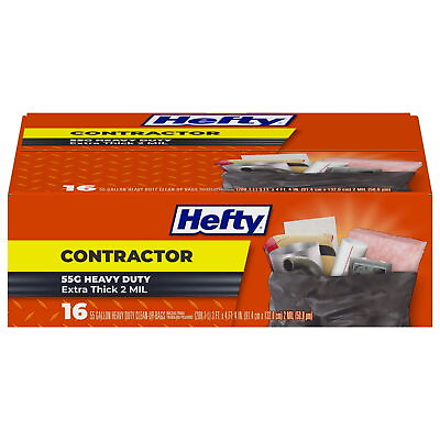 #ad Hefty Heavy Duty Contractor Extra Large Trash Bags 55 Gallon 16 Count $14.48