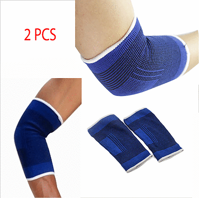 #ad 2 ELBOW Sleeve Brace Wrap Support Tennis Elastic Compression Sports Pain Relief $5.59