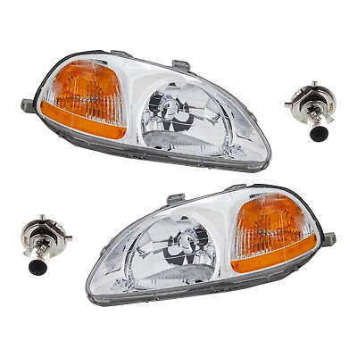 #ad Headlight and Bulb Kit For 1996 98 Honda Civic Driver and Passenger Side Halogen $107.57