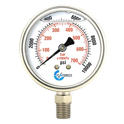 #ad 2 1 2quot; Pressure Gauge Stainless Steel Case Liquid Filled Lower Mnt 10000 PSI $16.45