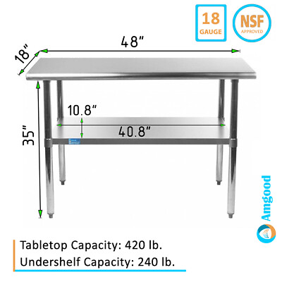 #ad 18quot; X 48quot; Stainless Steel Work Table With Galvanized Undershelf $209.95