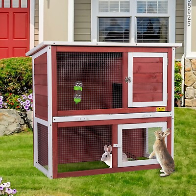 #ad 36quot; Wooden Chicken Coop Hen House Rabbit Wood Hutch Poultry Cage Waterproof Red $97.69