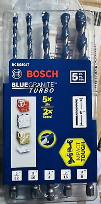 #ad BOSCH 5 PC BlueGranite Turbo CARBIDE HAMMER DRILL BIT SET 5 32 3 16 1 4 5 16 3 8 $20.00