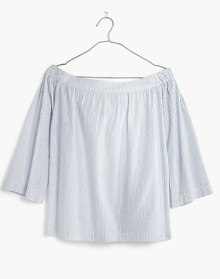 #ad Madewell Clean Off The Shoulder Top L Blue White $16.99