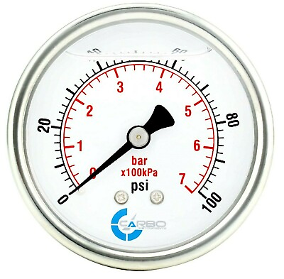 #ad 2 1 2quot; Pressure Gauge ALL STAINLESS STEEL Liquid Filled Back Mnt 100 Psi $23.95