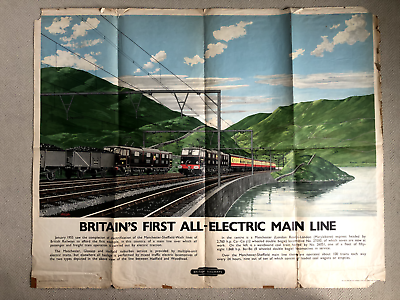 Original Britain#x27;s First All Electric Main Line 1956 poster 40quot; x 50quot; $200.00