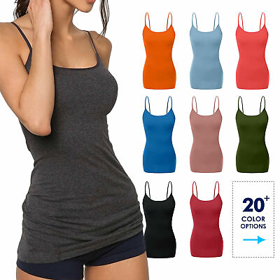 #ad #ad Women#x27;s Long Camisole Tank Tops Cotton Basic Cami Plain S 3XL $9.99