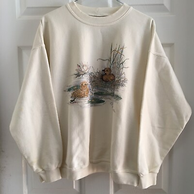 #ad VTG 1990s Northern Reflections Sweatshirt Baby Birds Painting Graphic Crew Neck $29.99