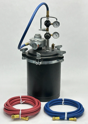 #ad 2.5 Gallon Aluminum Pressure Tank Fluid Paint Mixer w Dual Regulators Hoses $269.99