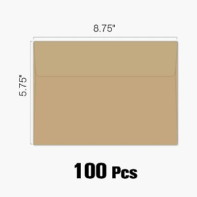 #ad 100 Brown Kraft Invitation Envelope 5x8 Self Seal 5.25quot;x8.75quot; for Greeting Cards $16.99