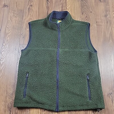 #ad Cabelas Vest Mens Large Green Sherpa Fleece Outdoor Work Jacket Vest Full Zip $19.75