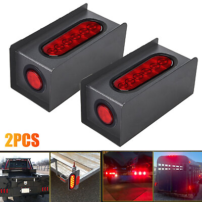#ad 2pc Trailer Truck Red 6quot; Oval Tail 2quot; Marker LED Lights With Housing Steel Box $32.99