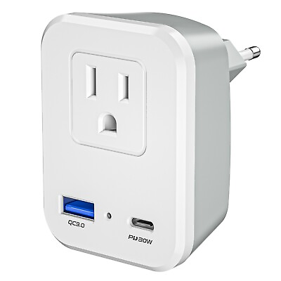 #ad European Travel Plug Adapter Type C converter Dual USB for US to EU outlets $11.69