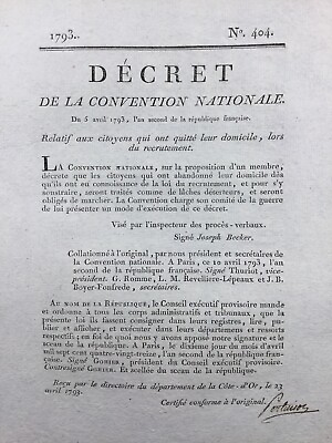 #ad Pertuisot Rare Décret 1793 Yonne Côte D’Or North Not of Calais Revolution $25.29
