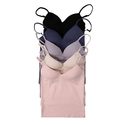 #ad Women Camisole Built in Shelf Bra Tank Top Soft Pleated Vest Casual Flowy ↷ $5.97