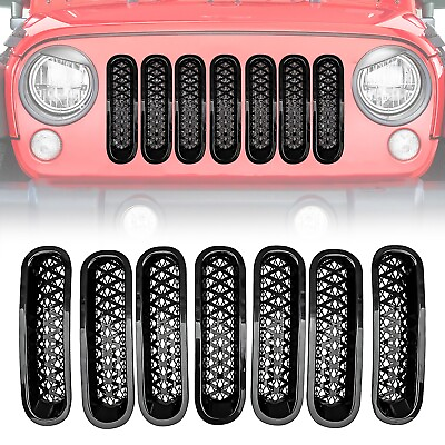 #ad 7PCS Front Grill Insert Mesh Grille Trim Cover For 07 2018 Jeep Wrangler JK JKU $9.19