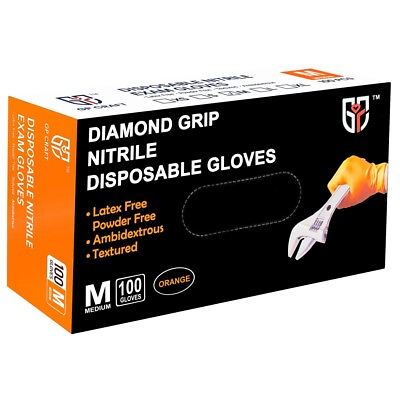 #ad 100 pcs Heavy Duty Mechanic Nitrile Orange Disposable 8 MIL Diamond Gloves $14.99