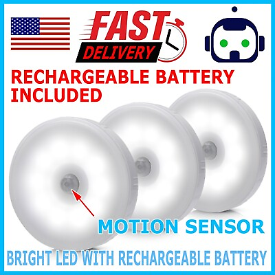 #ad #ad 1 3 PCS Motion Sensor LED Night Light Battery Powered Indoor Closet Wall Cabinet $4.49