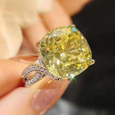 #ad New 14mm Ice Flower Cut Yellow Citrine Gemstone Luxury Women Girl Silver Ring $9.99