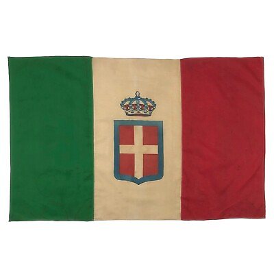#ad Antique Cotton Italian Flag Old Crown Vintage Cloth Art Decor Kingdom of Italy $485.00