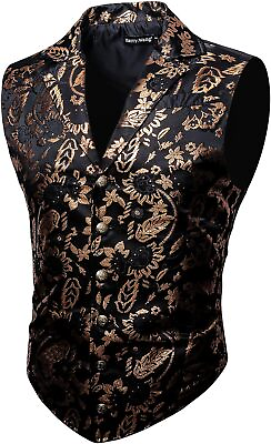 #ad #ad Barry.Wang Mens Paisley Victorian Suit Vest Tailored Collar Formal Leisure Steam $85.18