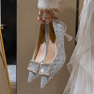 #ad Bride High Heels Stiletto Pointed Toe Shoes Fashion Hexiu Wedding Shoes $52.80