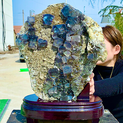 #ad 39.82LB Rare Transparent Blue Cube Fluorite Mineral Crystal Specimen China $3488.00
