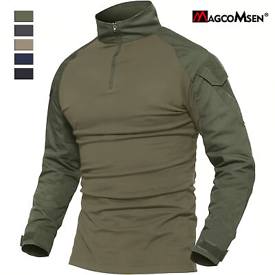 #ad Tactical Men#x27;s Military Army Combat T Shirt Long Sleeve 1 4 Zip Rip Stop Shirts $29.98