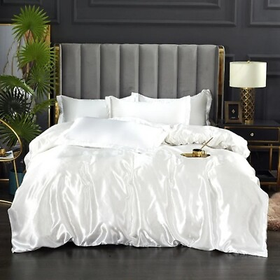#ad Bedding Set with Duvet Cover Bed Sheet Pillowcase Luxury Bedsheet Solid Color $65.65