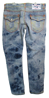 #ad True Religion Acid Wash Joey Straight Colored Stitching Flap Jeans Size 42 EUC $59.96