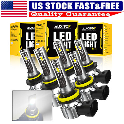#ad AUXITO Combo 90059006H11 LED Headlight High Low Beam Fog Light White CANBUS X6 $49.99