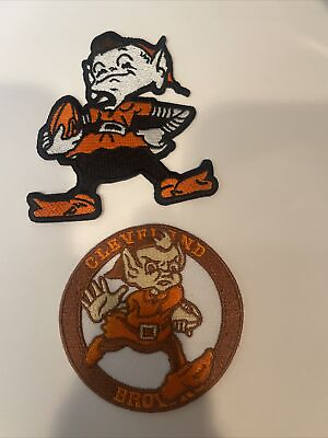 #ad 2 Cleveland Browns Vintage Embroidered Iron On Patch Lot 3quot; X 3quot; amp; 3” X 2.5” $10.95