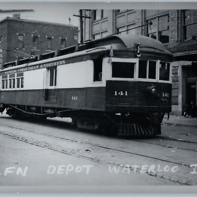 #ad c1950s IA Trolley RPPC Waterloo Cedar Falls amp; Northern Railway Train Depot A196 $37.50