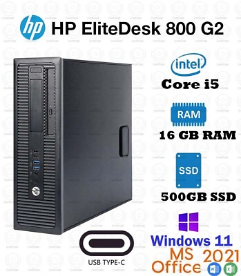 #ad Windows 11 Pro HP i5 500G SSD 16GB RAM WiFi Desktop Computer PC USB C Office21 $295.44
