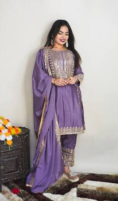 #ad #ad New Wedding Wear Chinnon Silk Salwar Kameez With Designer Bottom And Dupatta $77.00