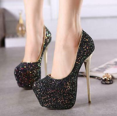 #ad Women Bride High Stiletto Heel Pumps Platform Casual Shoes Glitter Wedding Party $62.15