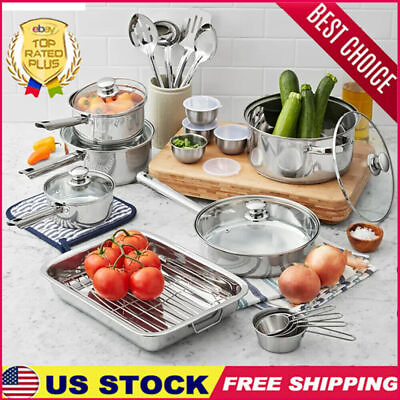 #ad Stainless Steel 24 pcs Kitchen Set Dishwasher Safe Mirror Finish Easy Clean Hot $37.97