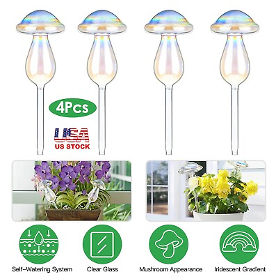 #ad 4 Pcs Plant Watering Devices Self Plant Watering Globes Clear Iridescent Flower $14.89