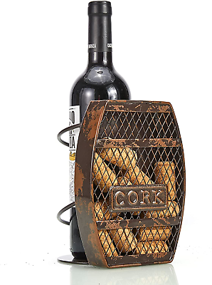 #ad Tabletop Wine Holder Metal Wine Barrel Single Wine Bottle Rack Cork Holder Frees $41.99