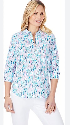 #ad Foxcroft Button Up Shirt Wrinkle Free Parrot Floral Top Women#x27;s Size 16 Relaxed $17.00