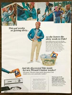 #ad #ad 1968 Tide Laundry Detergent Print Ad Woman Boat Painter Wizard Citation Washer $9.85