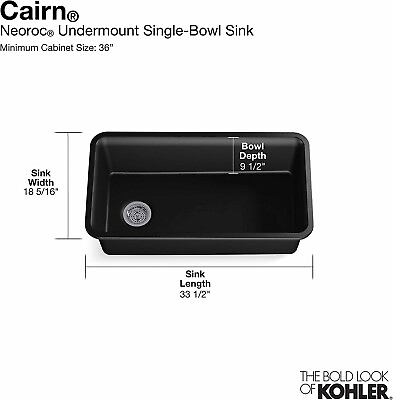 #ad Kohler K 8206 CM1 Cairn 33 1 2quot; Undermount 1 Basin Stone Composite Sink Black $491.31