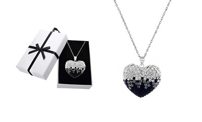 Black and White Bubble Heart Necklace in Sterling Silver made with Swarovski $12.99