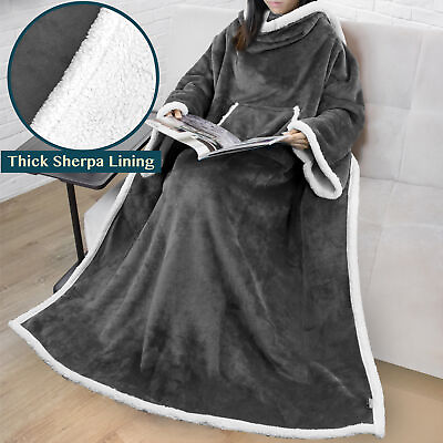 #ad Fleece Wearable TV Blanket with Sleeves Front Pocket Robe Warn Soft Blanket Gift $23.99