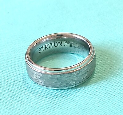 #ad Signed Triton Sz 7.75 Tungsten Carbide Ring Textured Graphite Grey Center 8mm $52.99