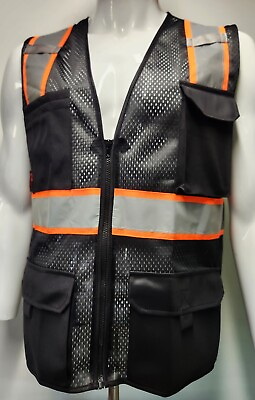 #ad #ad Two Tone High Visibility Reflective Black Safety Vest Small XL $13.99