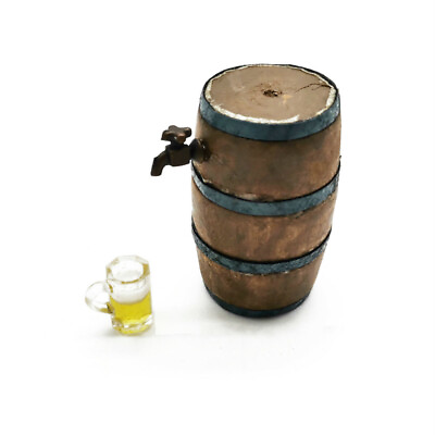 #ad Dollhouse Beer Barrel Beer Cask Beer Keg and Wine Glass 1:12 Miniature Decor $9.23