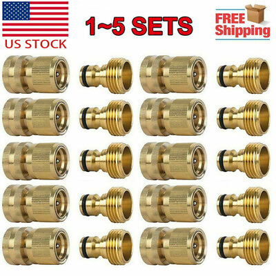#ad #ad 3 4quot; Garden Hose Quick Connect Water Hose Fit Brass Female Male Connector Set US $22.98